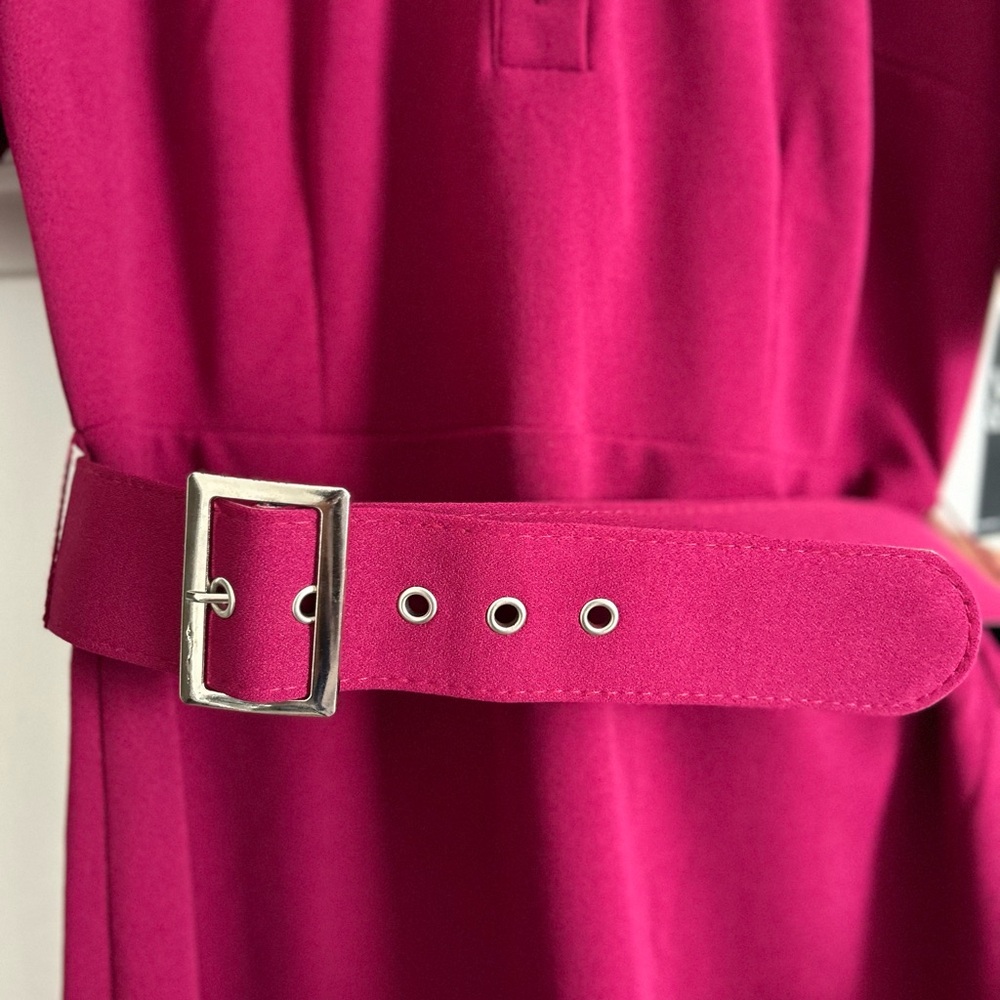 (SOLD) Elegant Burgundy Belted Dress - Picture 3 of 4